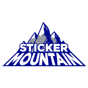 Sticker Mountain logo representing custom label printing services with high-quality designs