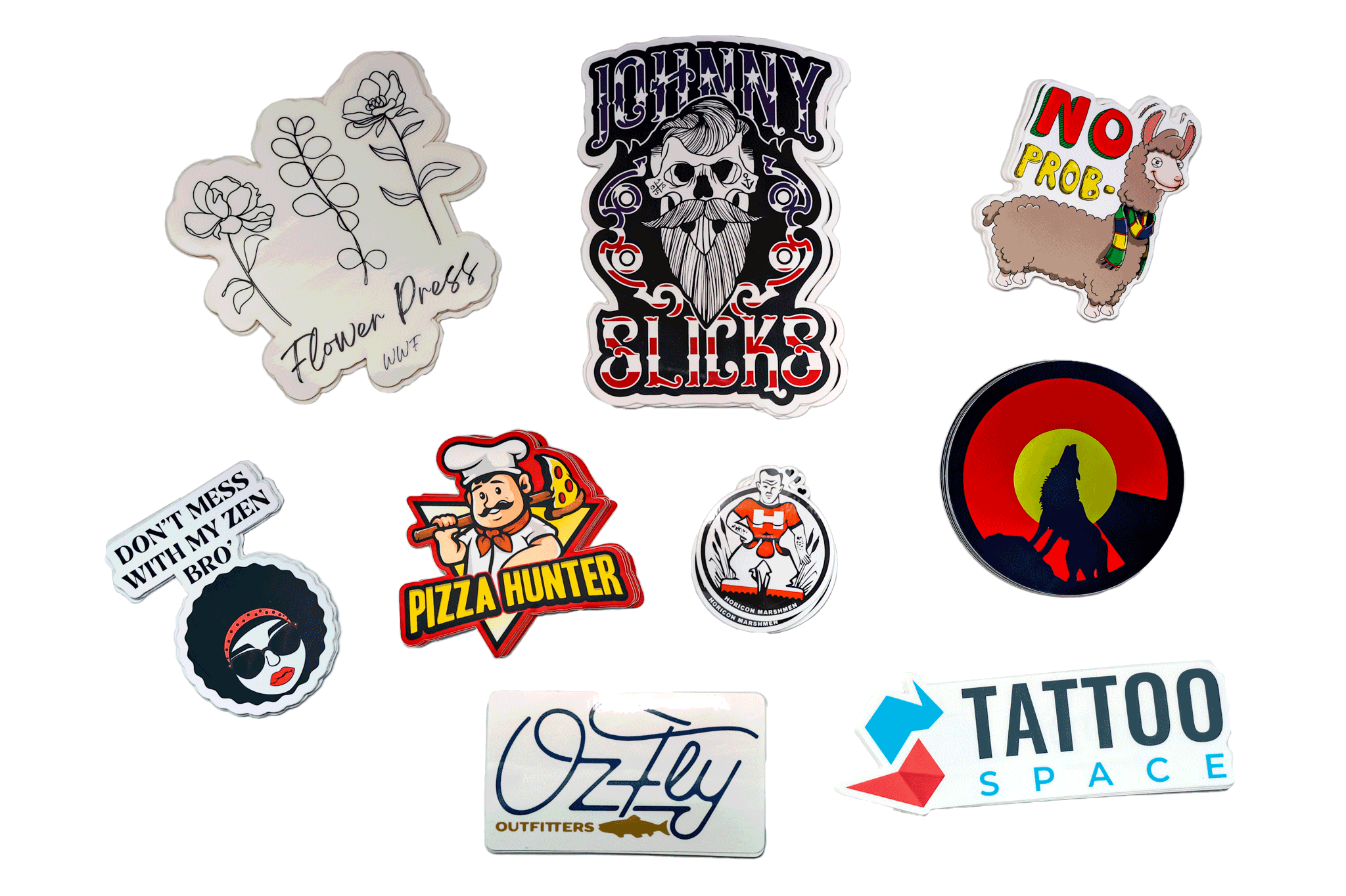 custom die cut stickers hero shot cut out metallic stickers white stickers clear stickers