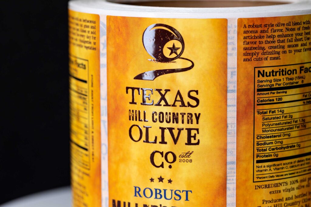 millers blend-spot-uv-soft-touch olive oil food label company rectangle white bopp labels