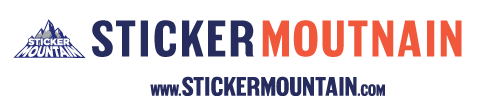 sticker mountain logo text spelled wrong