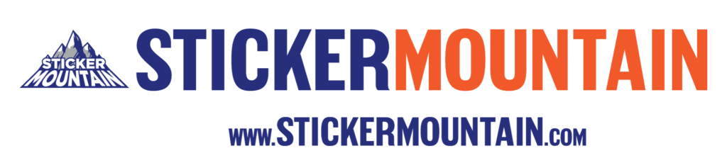 sticker mountain logo with website