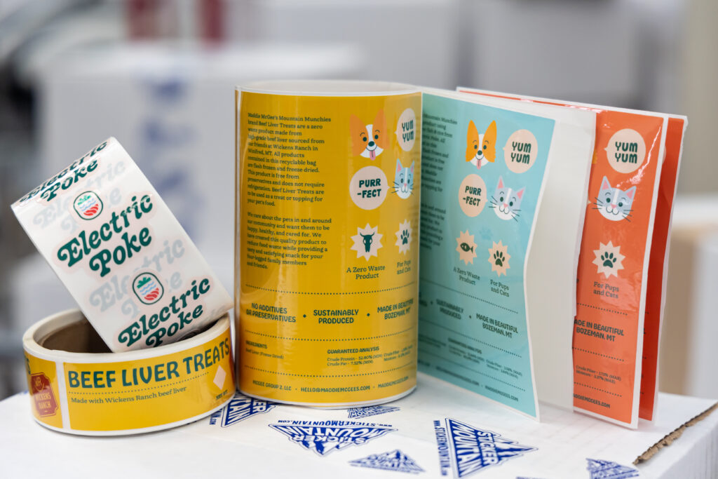 electric poke maddie mcgees mountain munchies white bopp gloss custom labels color matching labels on rolls