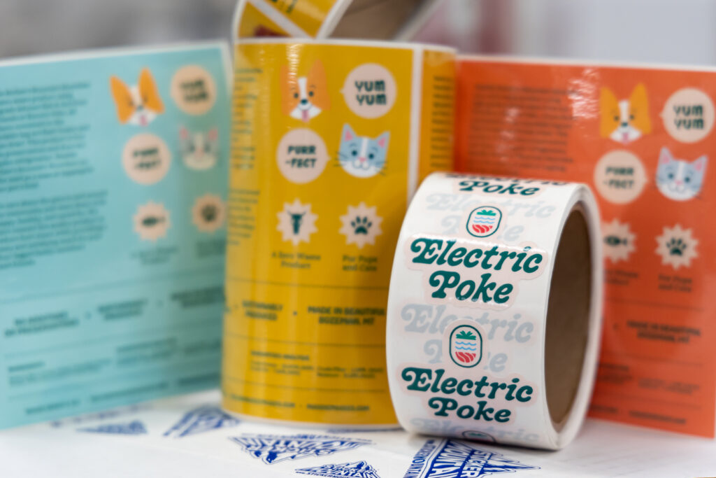 electric poke custom white bopp gloss label maddie mcgees mountain munchies food labels