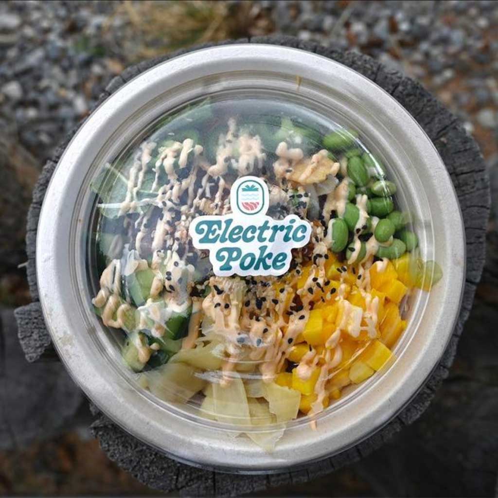 electric poke hawaiian food bowl custom white bopp gloss labels