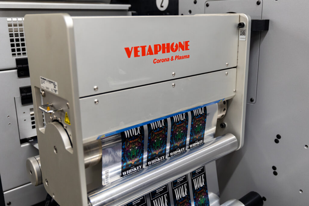 digital embellishing machine abg corona treatment station metallic bopp raised spot uv soft touch custom labels