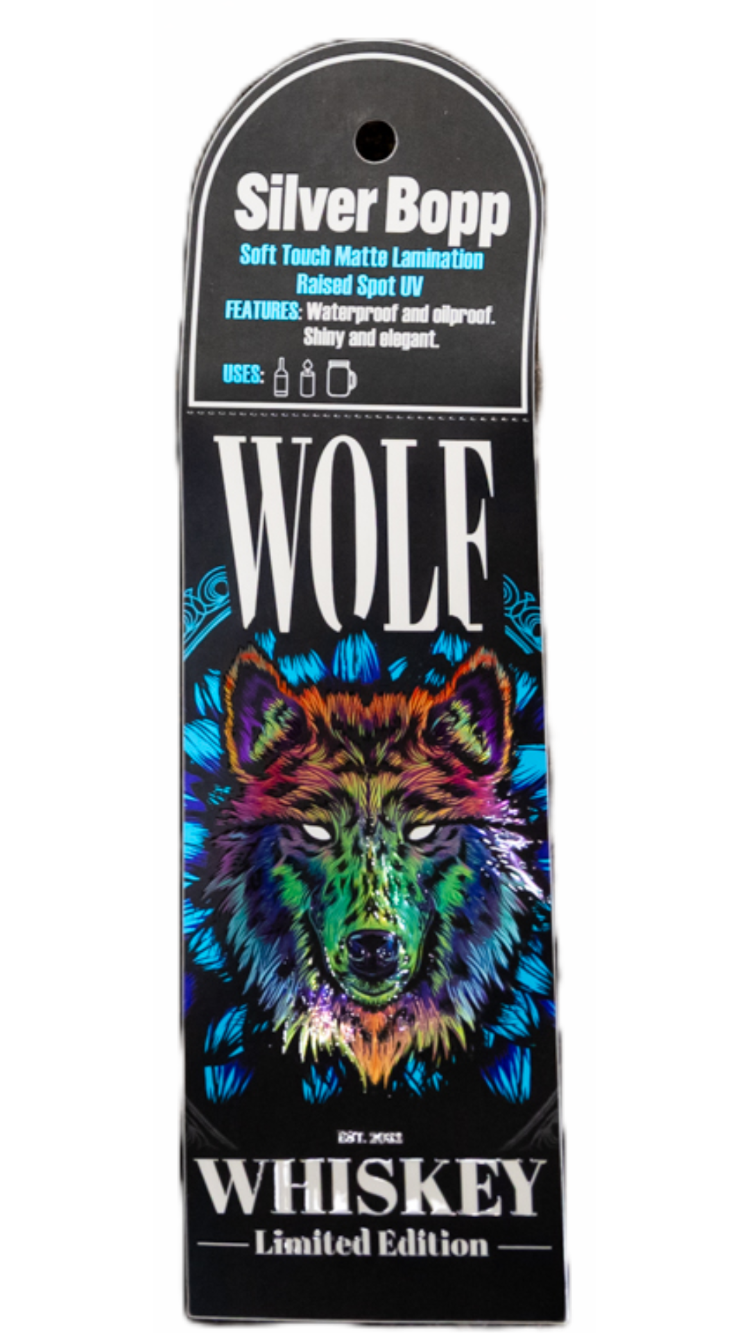 silver bopp metallic bopp metallic labels metallic raised spot uv labels whiskey labels custom metallic bopp soft touch matte lamination raised spot uv waterproof elegant labels sample pack