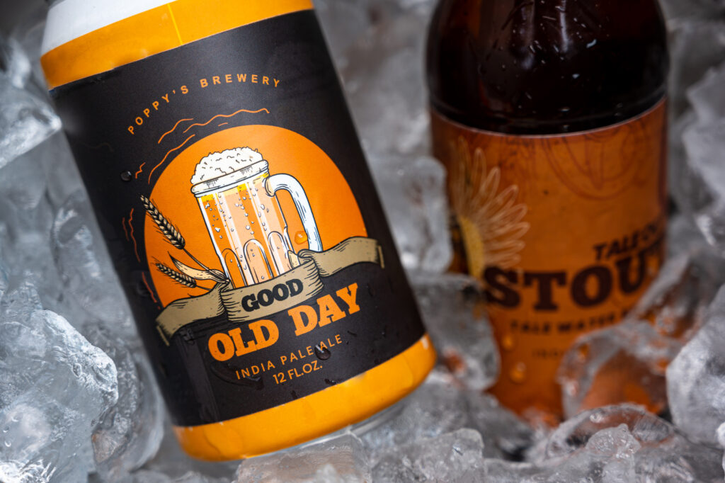 A beer can and beer bottle demonstrating their beer label designs