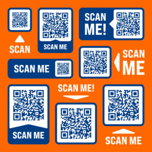 QR code labels with Scan Me prompts