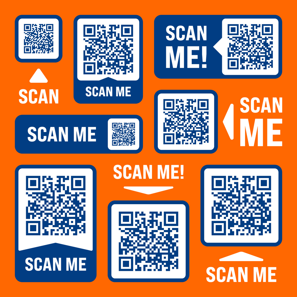 QR code labels with Scan Me prompts